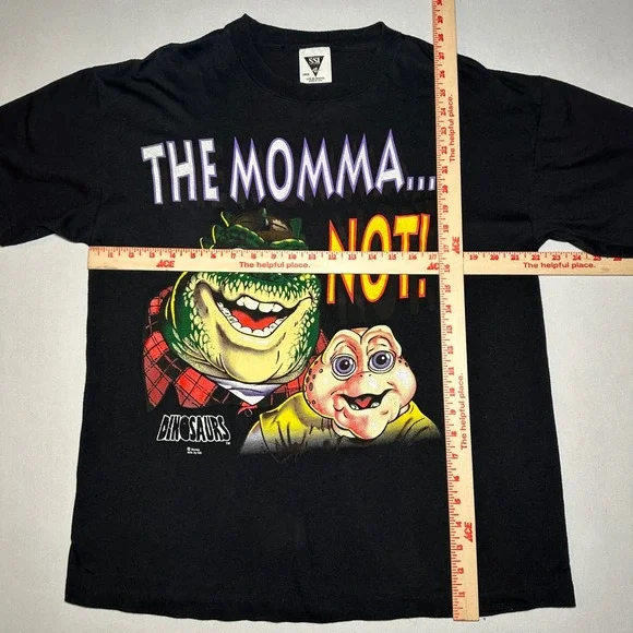Vintage 90s Dinosaurs T Shirt Not‎ The Momma Rare Single Stitch Black SSI Large